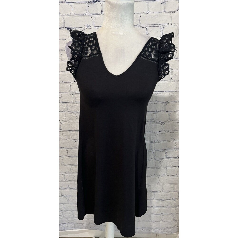NWT Ann Taylor loft black Rayon dress with lace Shoulders And Sleeves XXS Petite